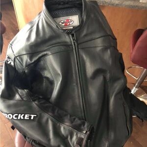 Joe Rocket Black Leather Riding Jacket with Sleeve Logo